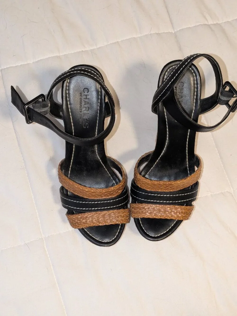 Charles by Charles David sandel Black Size 7 1/2 medium width cork wedge heel